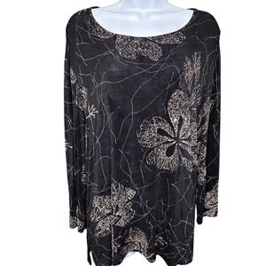 VTG 90s SOFTWEAR by Mark Singer Black Floral Tunic Top XLG Whimsigoth Stretchy
